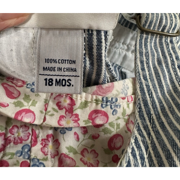 Vtg 80s OSH KOSH BGosh Jumper Overalls Dress Cotton Striped Floral Piping 18 mo - Picture 15 of 16